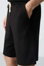 Tommylife Toptan O Yaka Oversize Basic Erkek Şort Takım 85257 Siyah