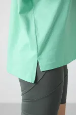 Tommylife Toptan O Yaka Oversize Basic Kadın T-Shirt 97285 Su Yeşili