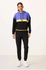 Ensemble de survêtement Tommylife Wholesale noir à capuche et blocs de couleur pour femme - 95327