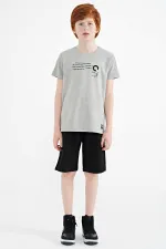 T-shirt garçon imprimé Tommylife, col rond, coupe standard, gris chiné, référence 11145