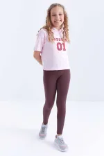 Tommylife Toptan Kahverengi Yüksek Bel Dar Paça Kız Çocuk Tayt  - 75047