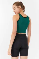 Débardeur court vert basique sans manches à col en U pour femme Tommylife Wholesale - 97162
