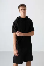 Tommylife Wholesale Hooded Oversize Basic Men's T-Shirt 88352 Black