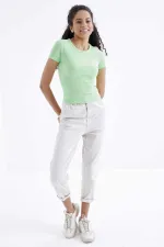 Tommylife Wholesale Pistachio Green Basic Short Sleeve Crew Neck Women's T-Shirt - 97202