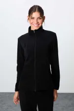 Ensemble de survêtement en polaire Tommylife Wholesale pour femme, coupe classique, col montant, taille oversize, noir, référence 95339