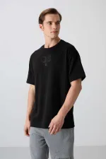 Tommylife Toptan O Yaka Oversize Baskılı Erkek T-Shirt 88333 Siyah