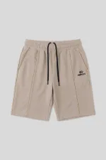 Tommylife Toptan Bej Oversize Fit Basic Ön Dikiş Detaylı Erkek Şort - 81283