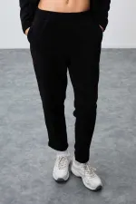 Ensemble de survêtement en polaire Tommylife Wholesale pour femme, coupe classique, col montant, taille oversize, noir, référence 95339