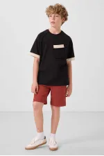 T-shirt garçon Tommylife Wholesale en coton doux texturé, coupe oversize, avec poche, référence 11295, noir