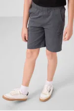 Ensemble short chino garçon Tommylife en coton tissé léger et extensible, coupe oversize, noir et gris, référence 11277