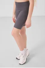 Tommylife Toptan Pamuklu Kısa Paça Standart Fit Basic Kız Çocuk Tayt 75188 Koyu Gri