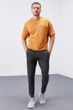 Tommylife Toptan Antrasit Melanj Fermuar Cepli Dar Kalıp Jogger Erkek Eşofman Alt - 84343
