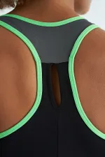 Tommylife Wholesale Black Back Detail Printed Standard Fit Women's Tank Top - 97269