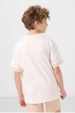 Tommylife Toptan Pamuklu Yumuşak Dokulu Oversize Cep Detaylı Erkek Çocuk T-Shirt 11295 Ekru