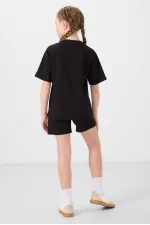Tommylife Toptan Pamuklu Yumuşak Dokulu Standart Fit Basic Kız Çocuk Şort Takım 75184 Siyah