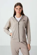Tommylife Toptan Standart Kalıp Kapüşonlu Kadın Eşofman Takımı 95306 Koyu Bej