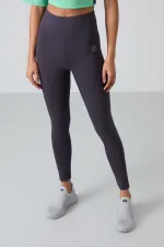 Tommylife Toptan Antrasit Yüksek Bel Toparlayıcı Slim Fit Dar Paça Kadın Tayt - 94011