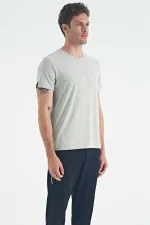 Tommylife Toptan Calvin O Yaka Standart Kalıp Basic Erkek T-Shirt 88245 Gri Melanj