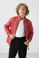 Tommylife Toptan 7-15 Yaş Dik Yaka Erkek Çocuk Eşofman Takımı 11256 Kiremit - Siyah