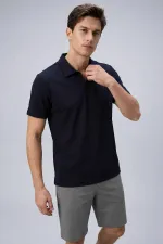 T-shirt polo bleu marine Tommylife pour homme, coupe confortable, texture douce - 88496