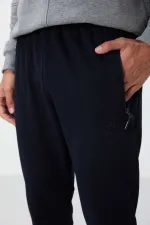 Tommylife Toptan Lacivert Fermuar Cepli Standart Kalıp Jogger Erkek Eşofman Alt - 84651