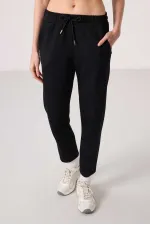 Tommylife Wholesale Soft Textured Hidden Zipper Slim Fit Women's Trousers - 94668 Black