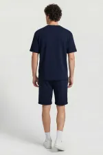 Tommylife Toptan Lacivert Oversize Fit Yumuşak Dokulu Basic Erkek Şort Takım - 85274