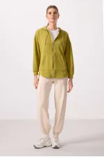 Tommylife Toptan Yumuşak Dokulu Kapüşonlu Oversize Kadın Tunik Sweatshirt - 97302 Koyu Hardal