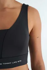 Bustier Tommylife pour femme, imprimé texte noir, color block, coupe slim, tissu scuba - 97271