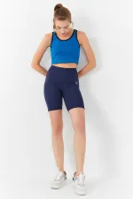 Tommylife Toptan Turkuaz Basic Sıfır Kol Dar Kalıp U Yaka Kadın Crop Top Atlet - 97162