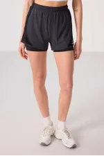 Tommylife Toptan Polyester Gizli Cep Fermuarlı Standart Kalıp Kadın İçi Taytlı Şort - 91015 Antrasit