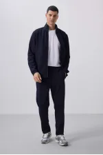 Tommylife Wholesale Textured Surface Comfortable Fit Men's Tracksuit Set 85273 Navy Blue