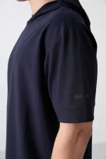 Tommylife Wholesale Hooded Oversize Basic Men's T-Shirt 88352 Navy Blue