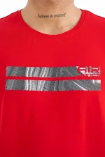 T-shirt homme Tommylife Wholesale à col Peter Pan, coupe standard, imprimé, rouge, référence 88204