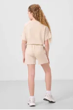 Tommylife Toptan Pamuklu Yumuşak Dokulu Standart Fit Basic Kız Çocuk Şort Takım 75184 Bej