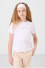 Tommylife Toptan O Yaka Baskılı Lastik Paça Kargo Cepli Kız Çocuk Eşofman Takım 75173 Beyaz Bej