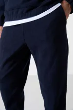 Tommylife Toptan Standart Kalıp Yarım Fermuar Polar Erkek Eşofman Takımı 85159 Lacivert