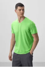 T-shirt basique Tommylife pour homme, col en V, coupe standard, vert fluo, référence 87912.