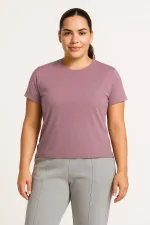 Tommylife Toptan Gül Kurusu O Yaka Basic Battal Büyük Beden Kadın T-Shirt - 97308