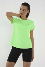 T-shirt Tommylife Wholesale vert fluo basique à manches courtes et col rond pour femme - 97144