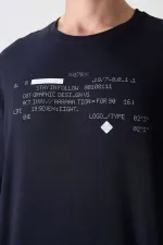 Tommylife Wholesale Crew Neck Oversize Printed Men's T-Shirt 88326 Navy Blue