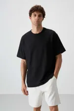 Tommylife Toptan O Yaka Oversize Basic Erkek T-Shirt 88379 Siyah