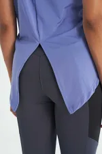 Tommylife Toptan Eflatun Sırt Yırtmaç Detaylı O Yaka Kısa Kollu Standart Kalıp Kadın T-Shirt - 97267