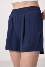 Tommylife Toptan Polyester Gizli Cep Fermuarlı Rahat Form Kadın Şort - 91014 İndigo