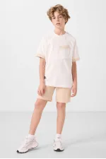 Tommylife Toptan Pamuklu Yumuşak Dokulu Oversize Cep Detaylı Erkek Çocuk T-Shirt 11295 Ekru