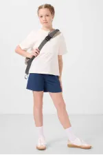 Ensemble short basique pour fille Tommylife en coton doux texturé, coupe standard, référence 75184, couleur écru, Parlement