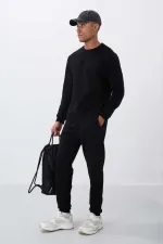 Tommylife Toptan Rahat Kalıp Basic Erkek Eşofman Takım 85265 Siyah