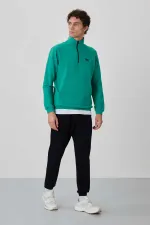 Tommylife Wholesale Herbert Standard Fit Stand-Up Collar Men's Tracksuit Set 85233 Sea Green - Navy Blue
