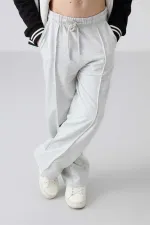 Tommylife Wholesale 7-15 Years Wide Leg Standard Fit Girls' Sweatpants 75144 Snow Melange