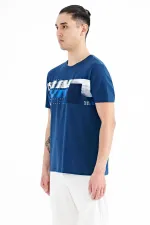 Tommylife Wholesale Indigo Printed Standard Fit Men's T-Shirt with Front Pocket Detail - 88200